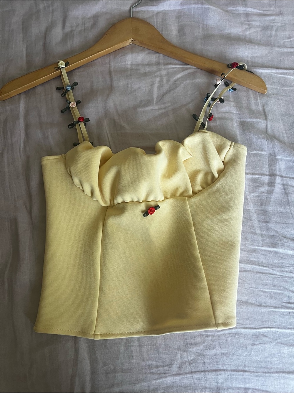 Zara Cream Ruched Bustier Crop Top with Beaded Straps